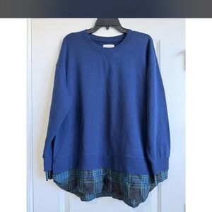 Blue Plaid Layered Sweatshirt